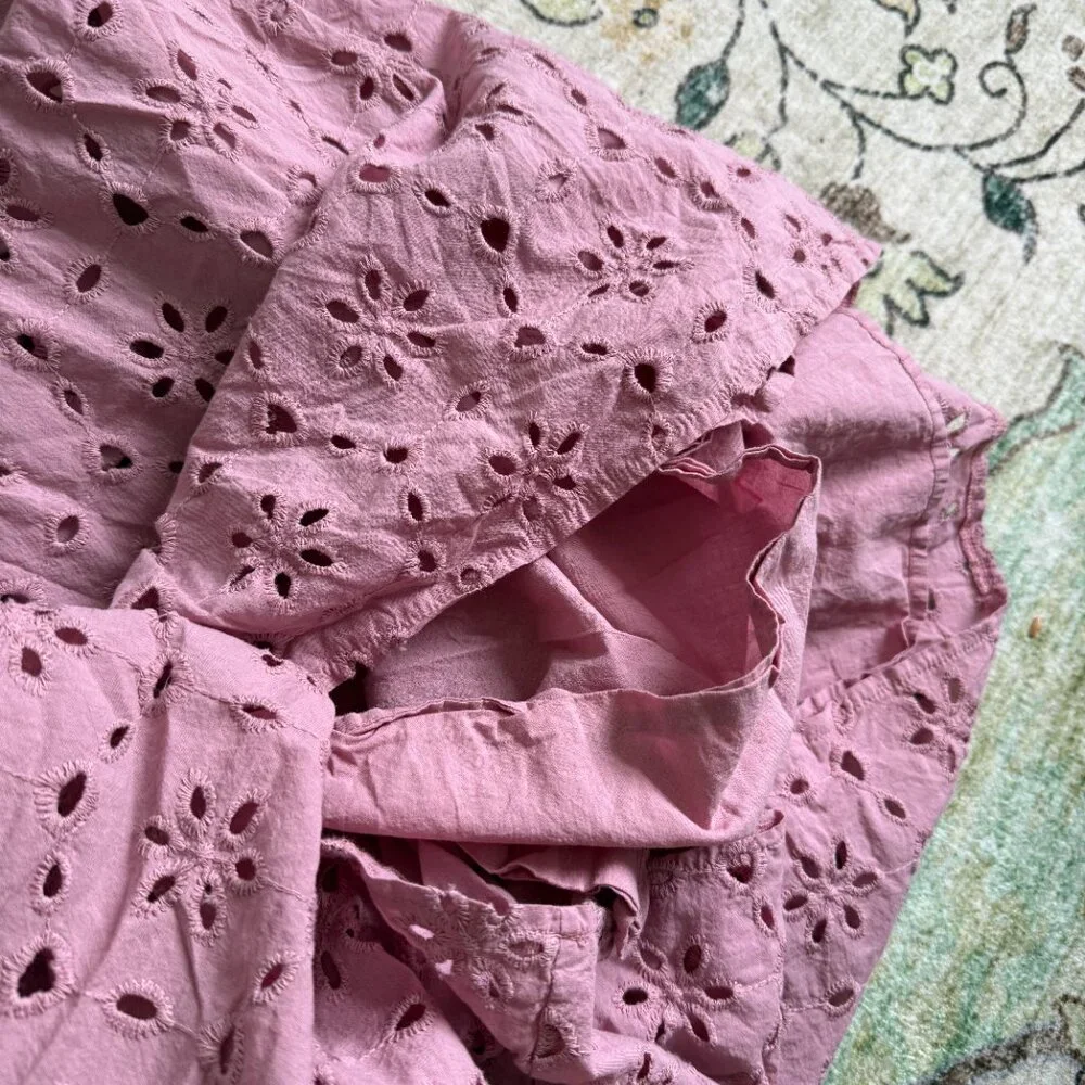 Eloquii Eyelet Detail Tie Front Puff Sleeve Maxi Dress Pink Mauve Size 18 - Picture 10 of 11